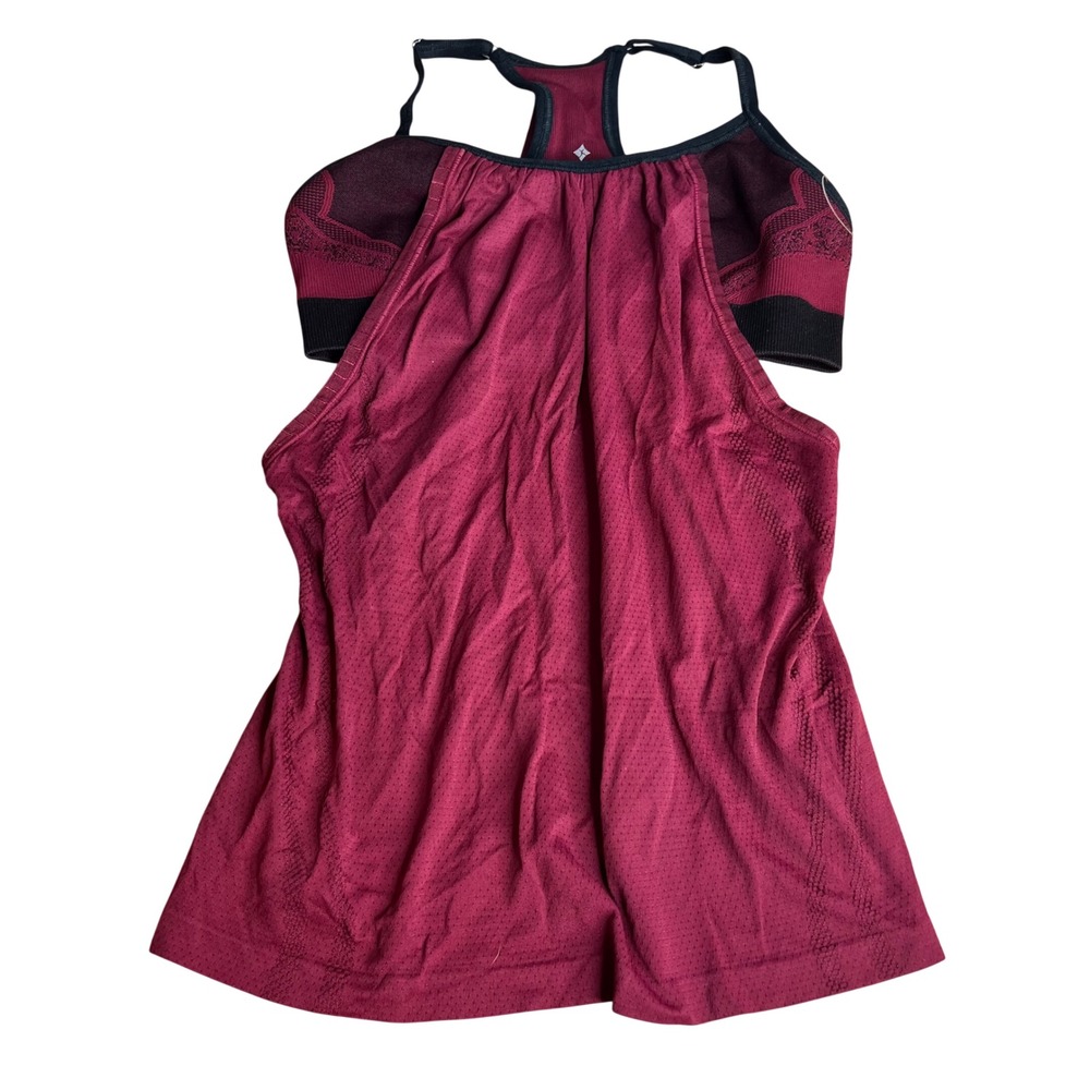 NUX 2-in-1 Activewear Flowy Tank Top Size S Built-in Bra Burgandy Maroon NEW